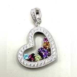 Judith Ripka Sterling Silver Multi Gemstone Heart Enhancer Pendant